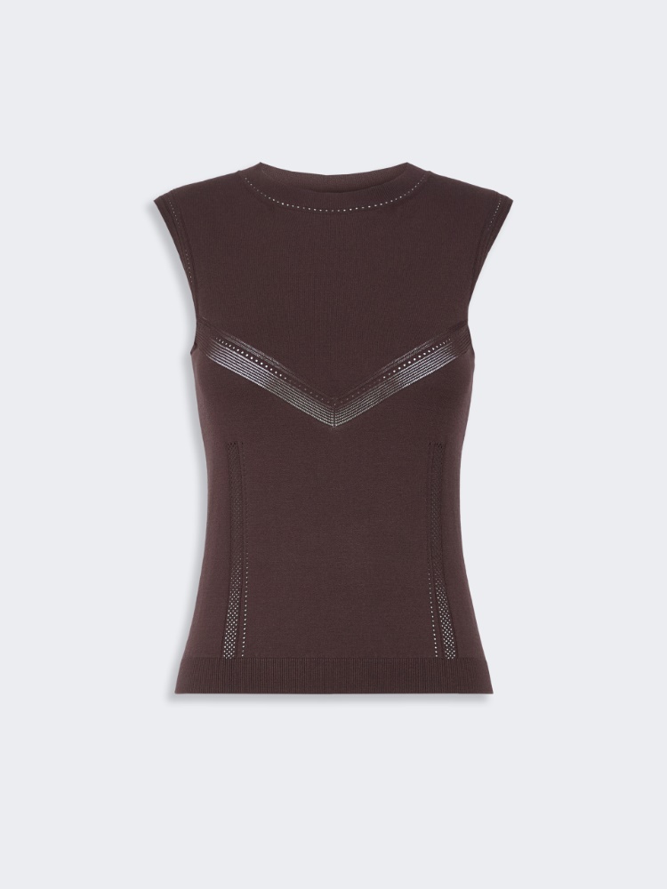 Trompe l’oeil-look viscose top - CHOCOLATE - 6