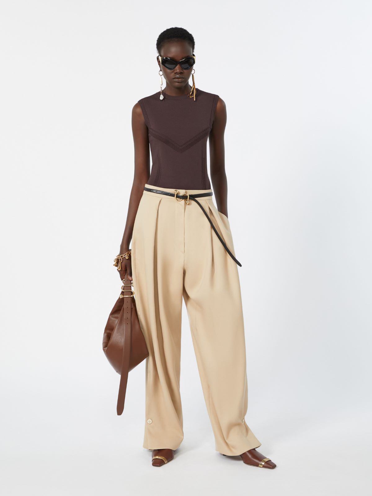 Trompe l’oeil-look viscose top - CHOCOLATE