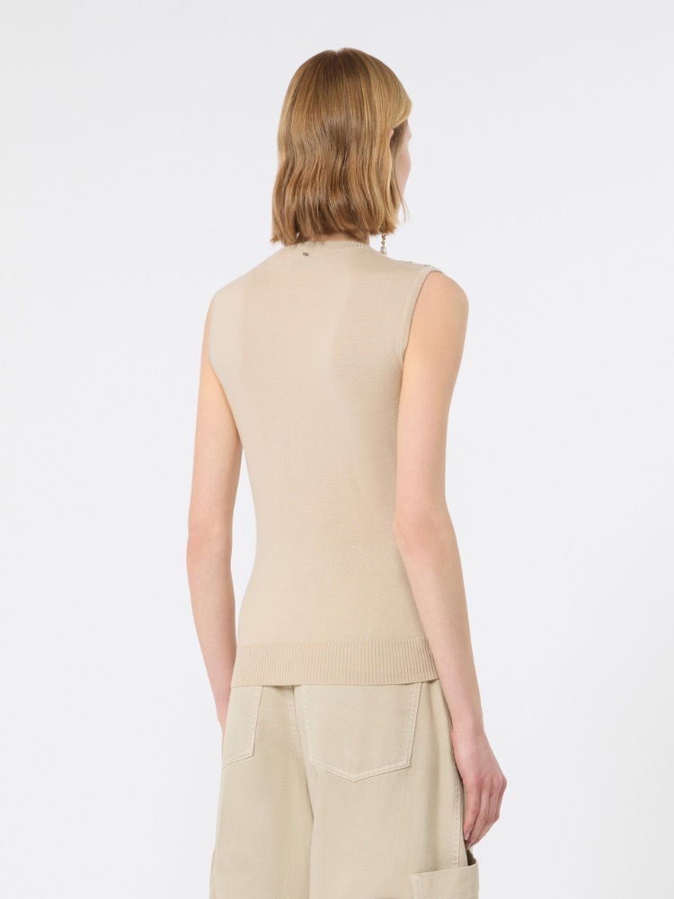 Wool top with bejewelled fringe detail - BEIGE - 3