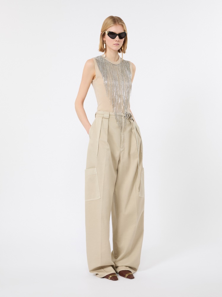Wool top with bejewelled fringe detail - BEIGE - 1
