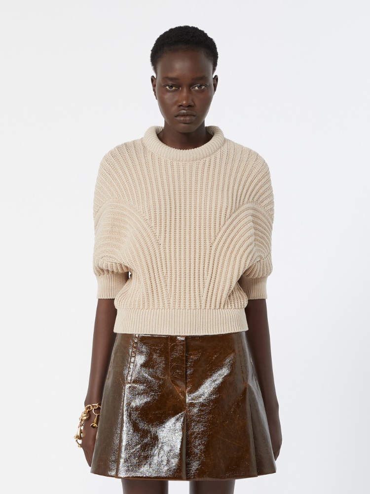Sunburst-patterned cotton-blend sweater - BEIGE - 2