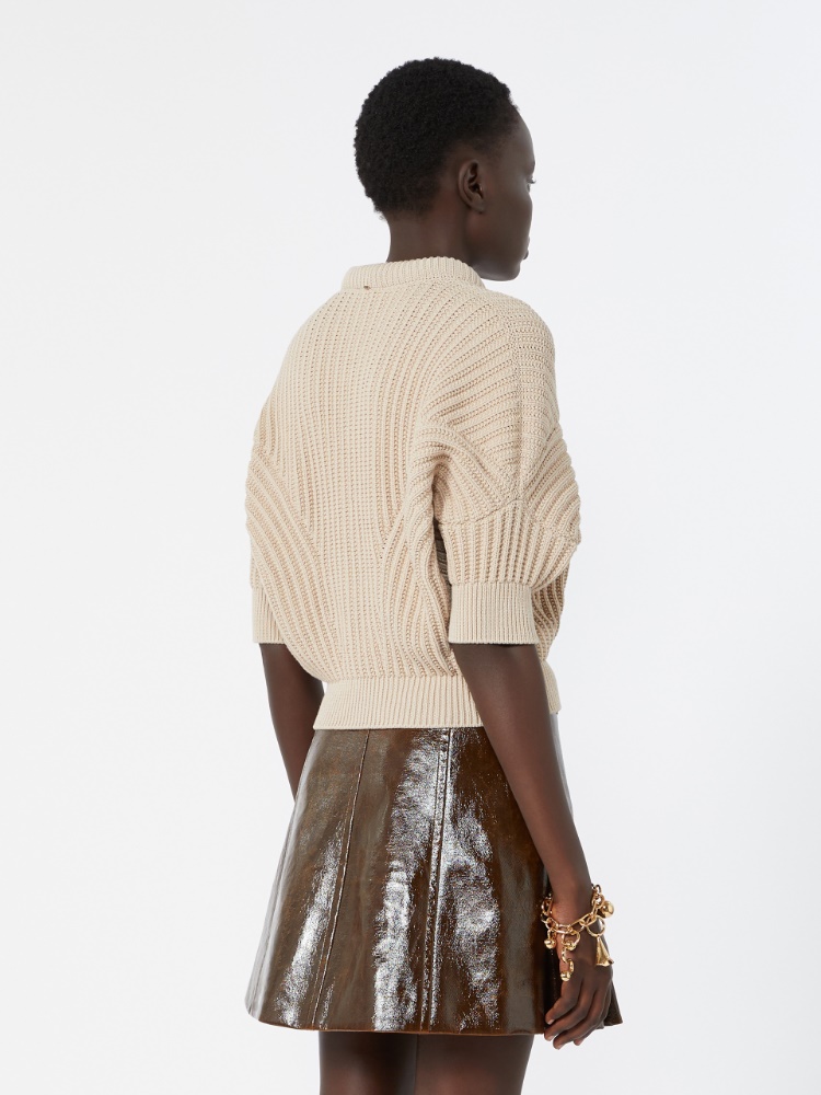 Sunburst-patterned cotton-blend sweater - BEIGE - 3