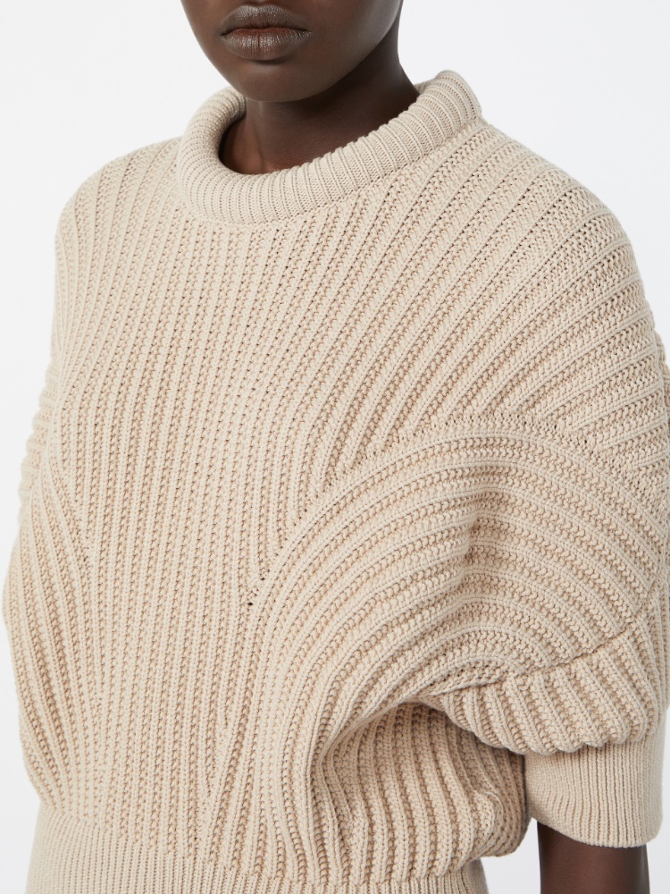 Sunburst-patterned cotton-blend sweater - BEIGE - 5
