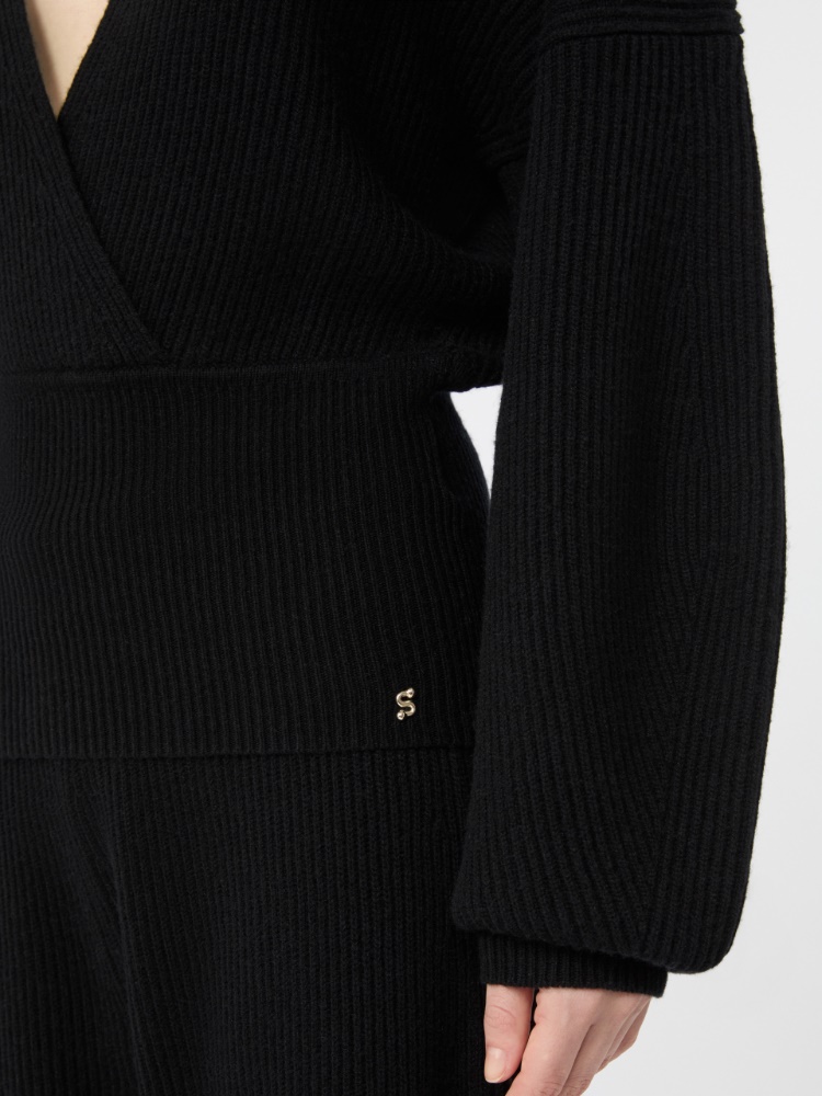 Rib-knit wool and cashmere sweater - BLACK