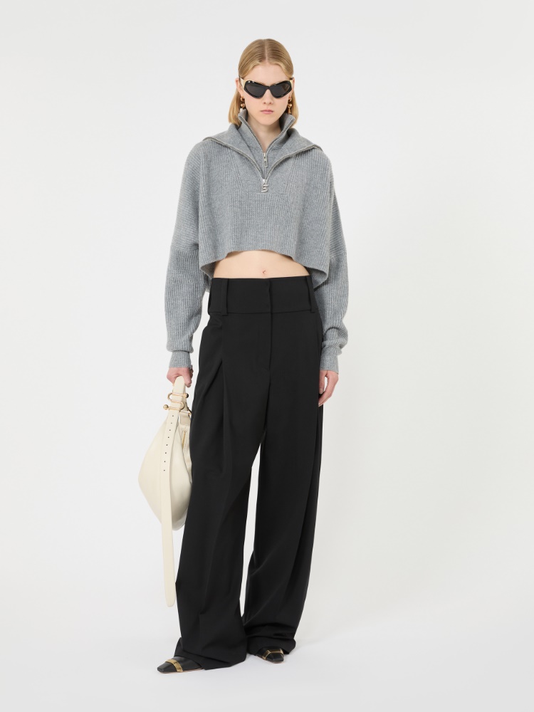 Oversized wool and cashmere cropped sweater - MEDIUM GREY