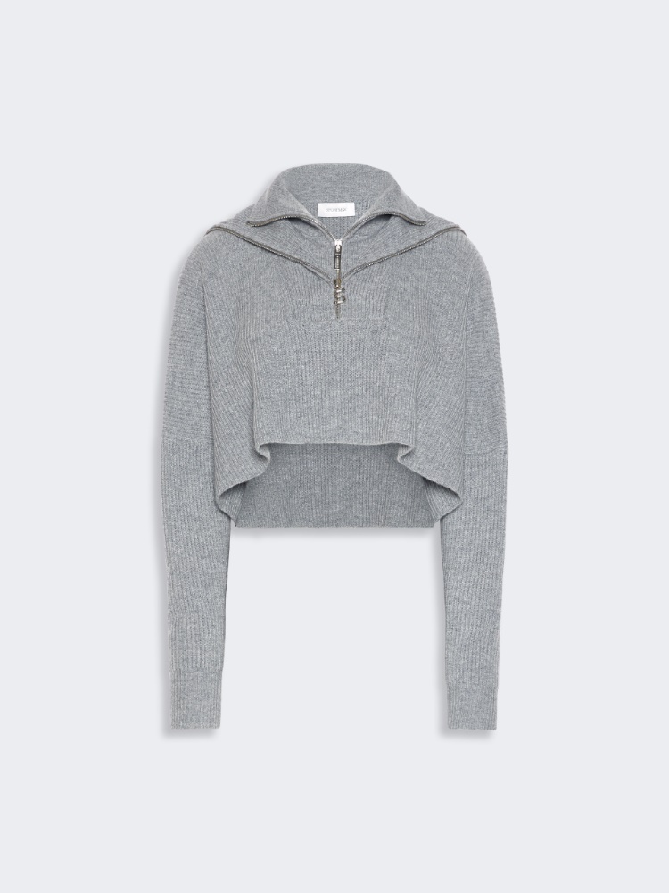 Oversized wool and cashmere cropped sweater - MEDIUM GREY