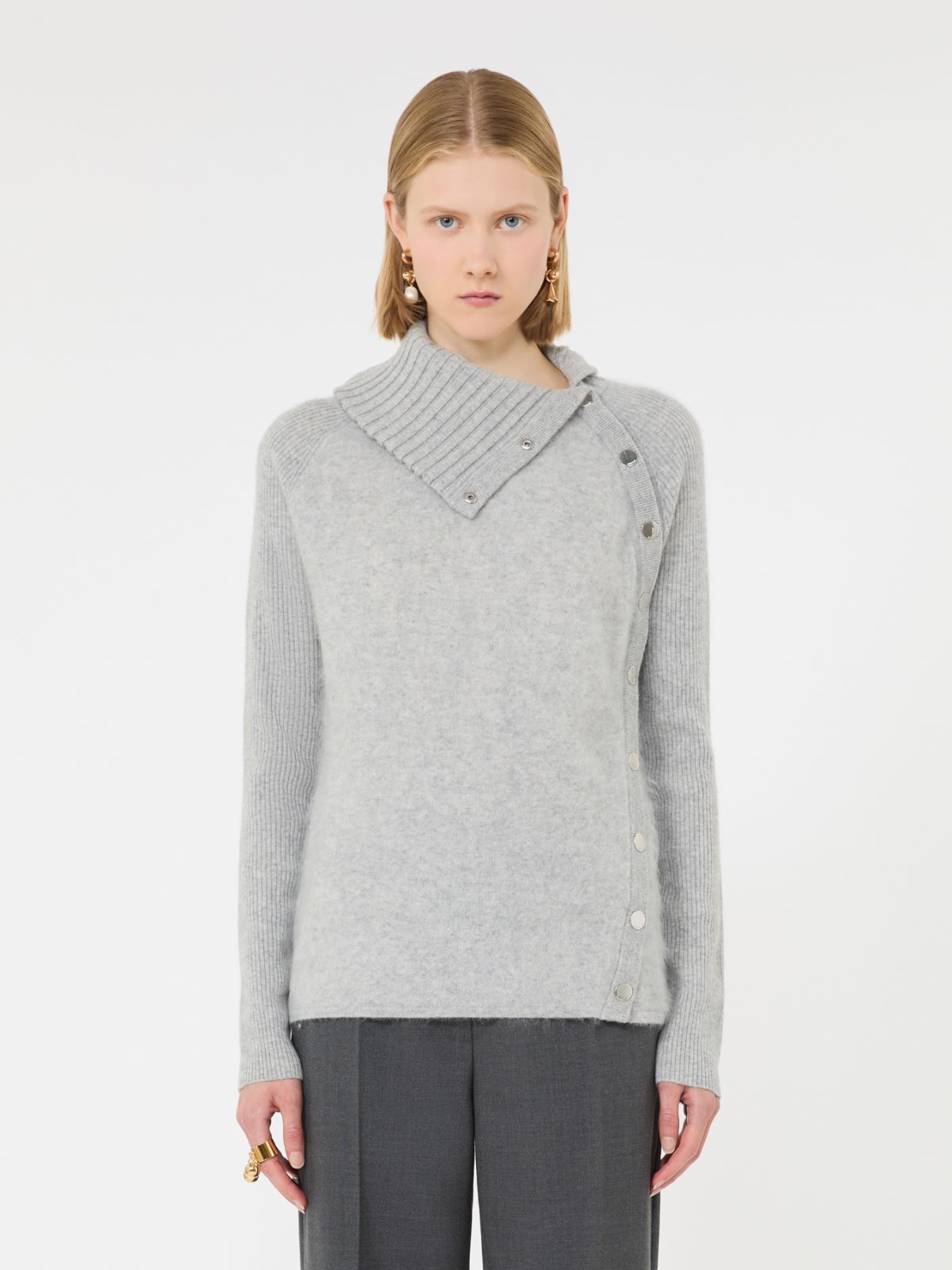 Pull slim asymétrique en laine - GRIS BLEU - Max Mara - 2