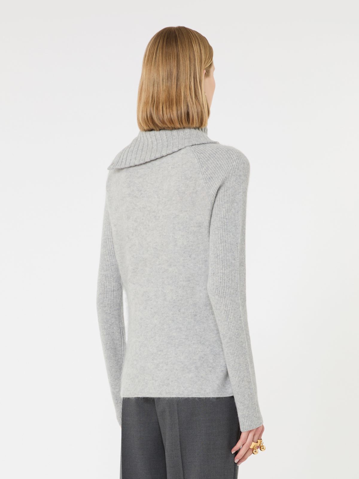 Pull slim asymétrique en laine - GRIS BLEU - Max Mara - 3