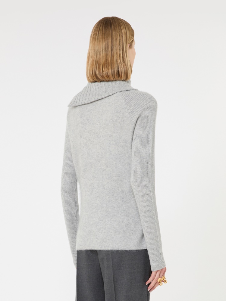 Pull slim asymétrique en laine - GRIS BLEU - Max Mara - 3