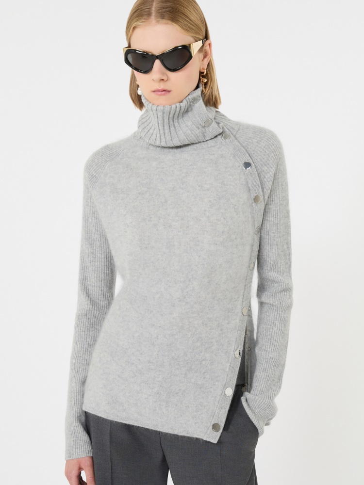 Pull slim asymétrique en laine - GRIS BLEU - Max Mara - 4