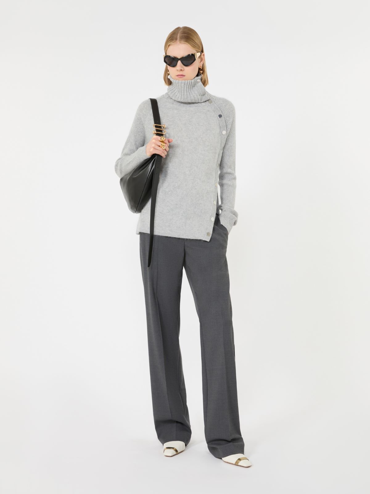 Pull slim asymétrique en laine - GRIS BLEU - Max Mara