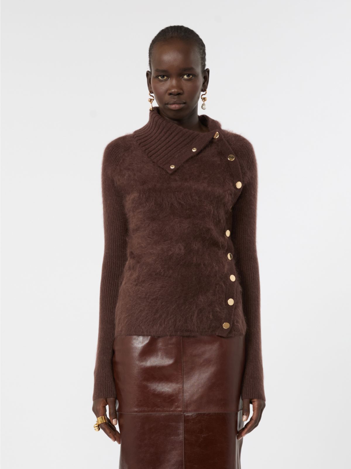 Slim asymmetrical wool sweater - CHOCOLATE - Max Mara - 2