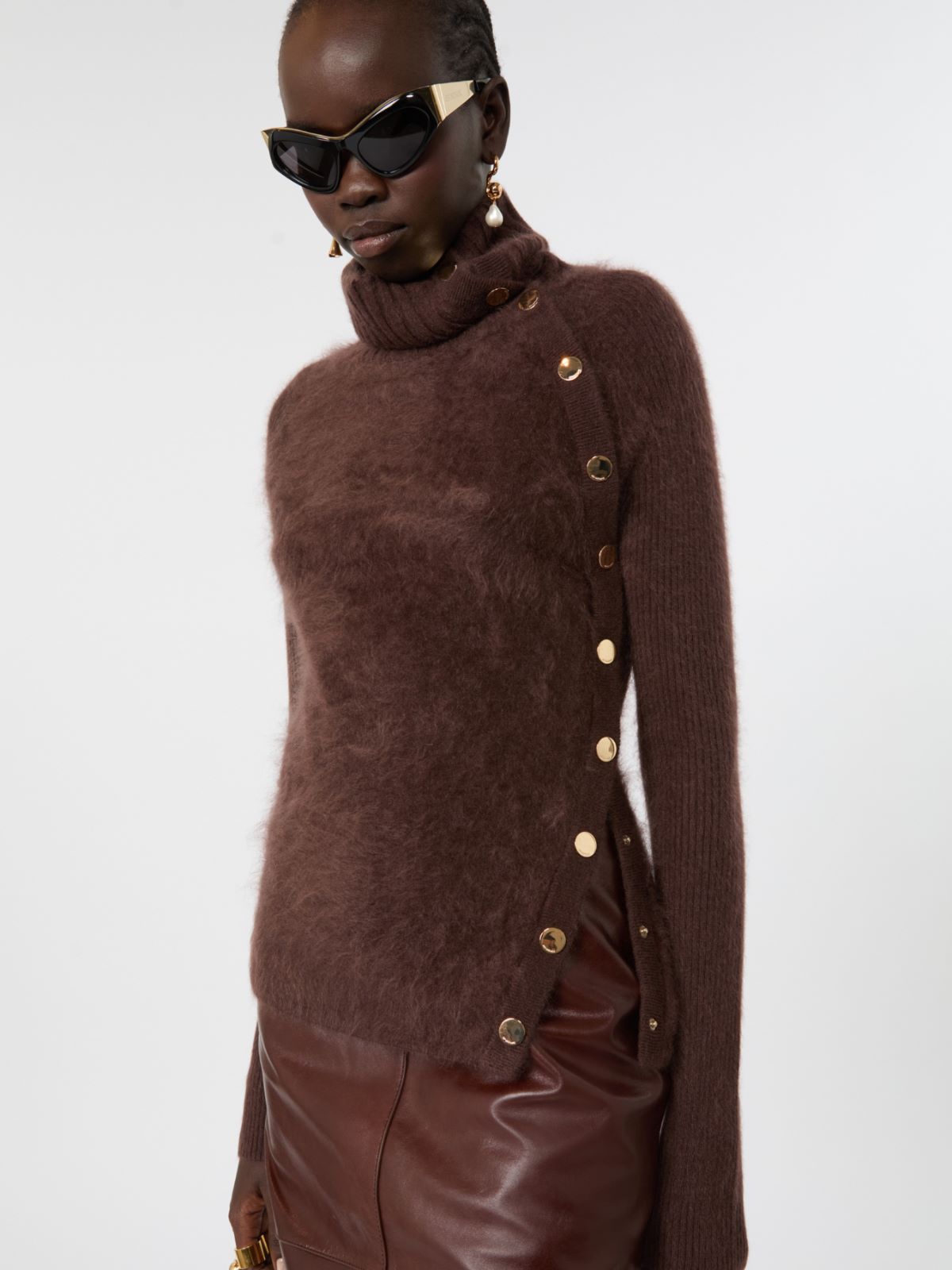 Slim asymmetrical wool sweater - CHOCOLATE - Max Mara - 4