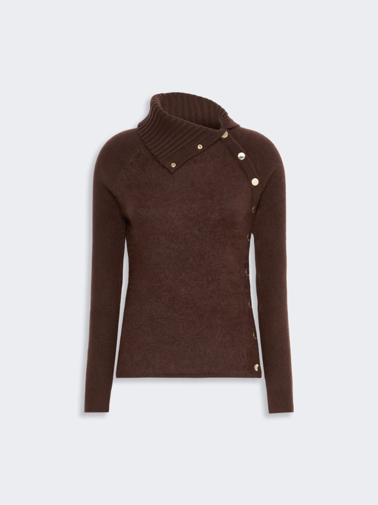 Slim asymmetrical wool sweater - CHOCOLATE