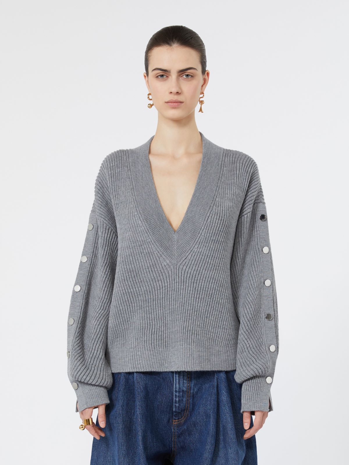 Maglia over in lana con bottoni - GRIGIO MEDIO - Max Mara - 2
