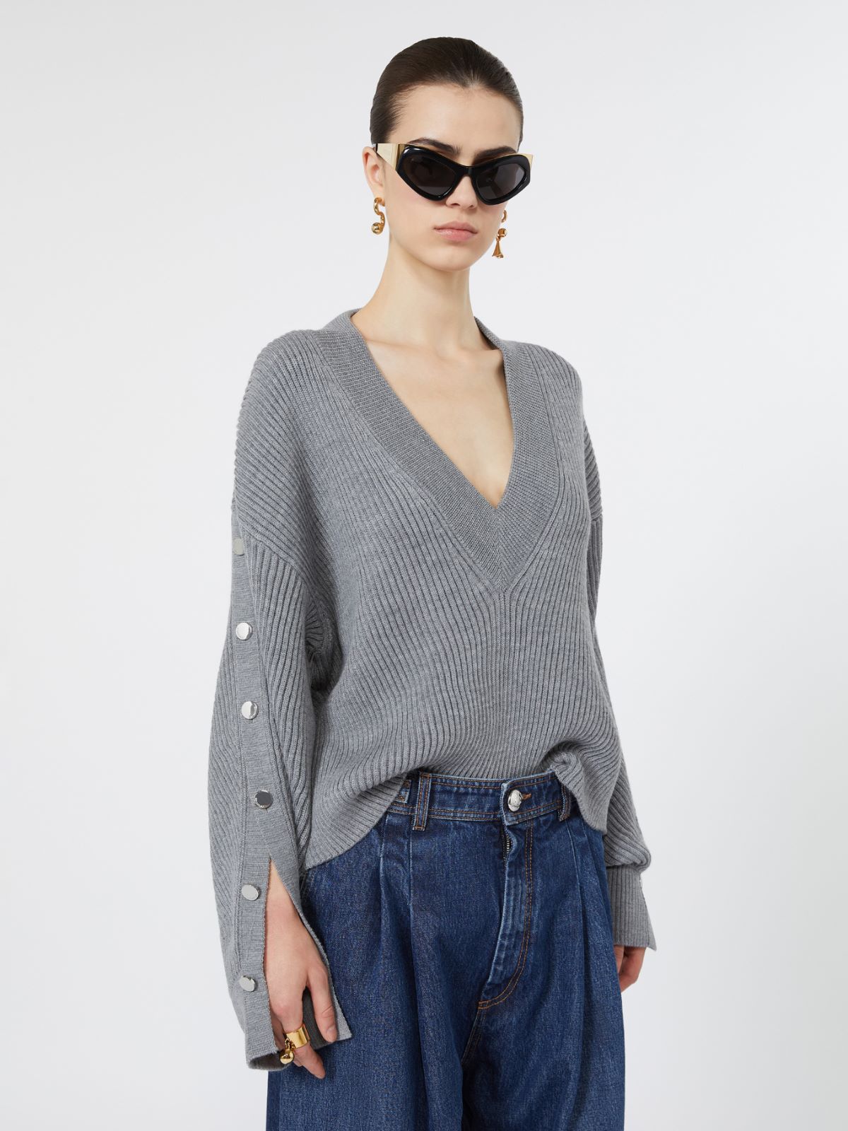 Maglia over in lana con bottoni - GRIGIO MEDIO - Max Mara - 4
