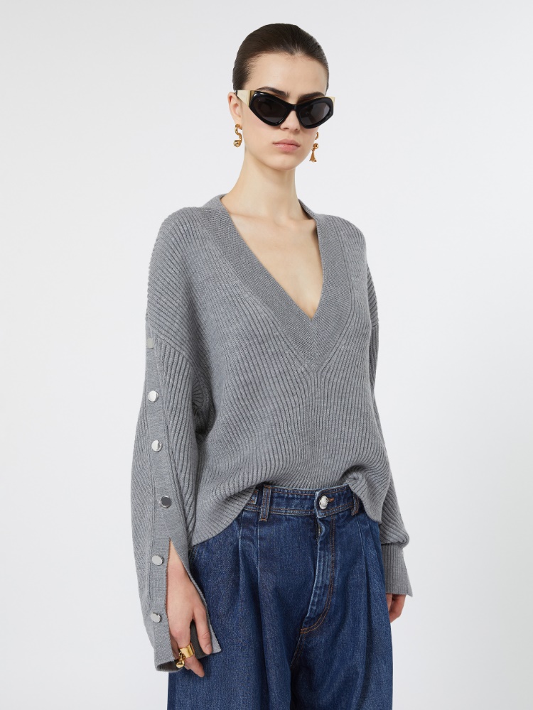 Maglia over in lana con bottoni - GRIGIO MEDIO - Max Mara - 4