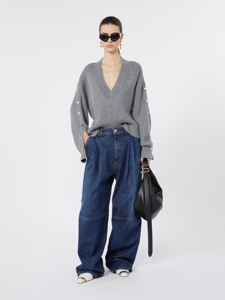 Oversized wool sweater with button detail - MEDIUM GREY