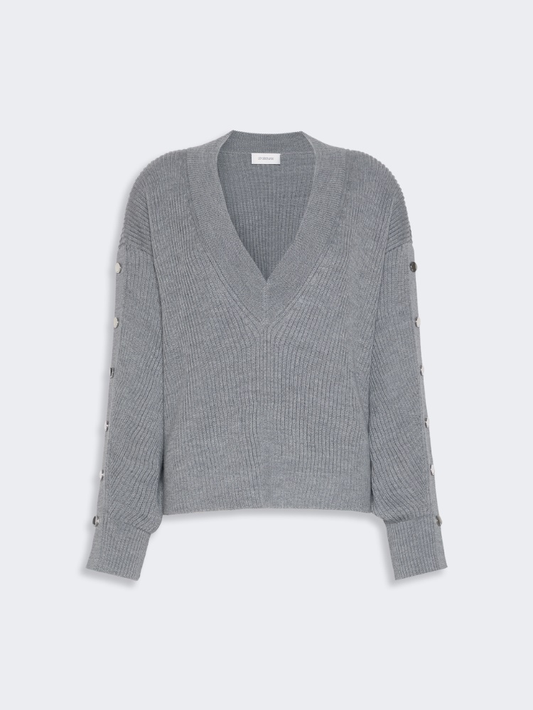 Oversized wool sweater with button detail - MEDIUM GREY