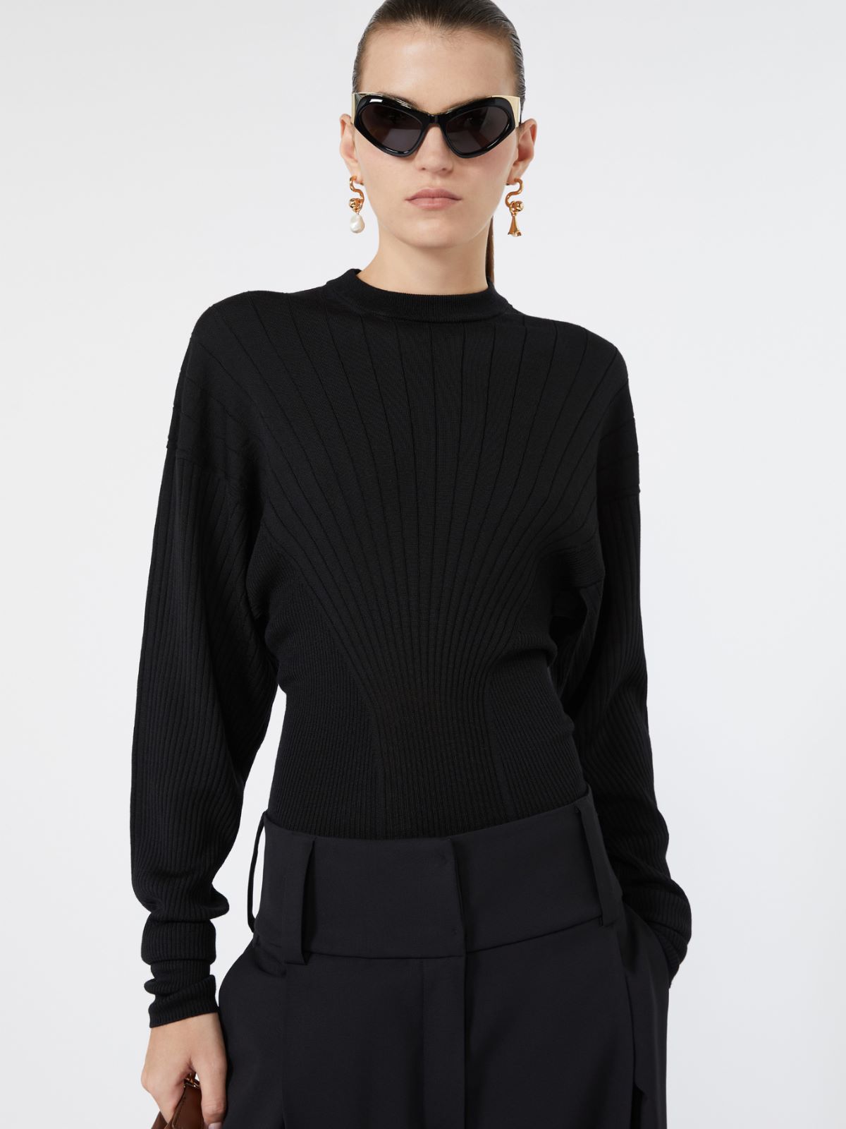 Shaped pure wool sweater - BLACK - Max Mara - 4