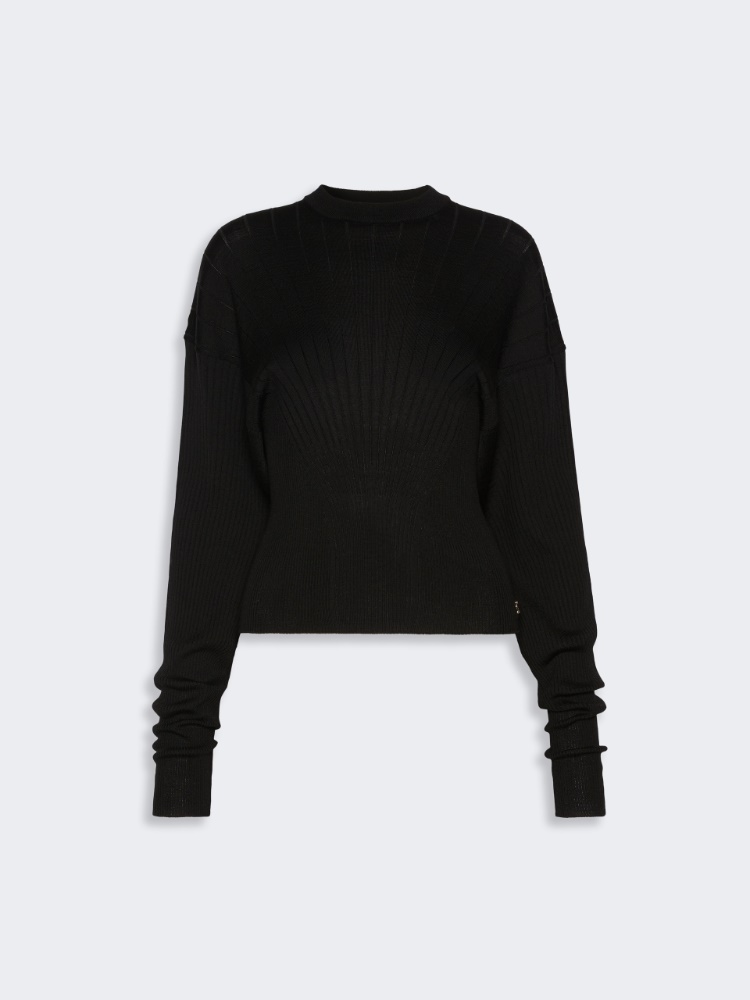 Shaped pure wool sweater - BLACK