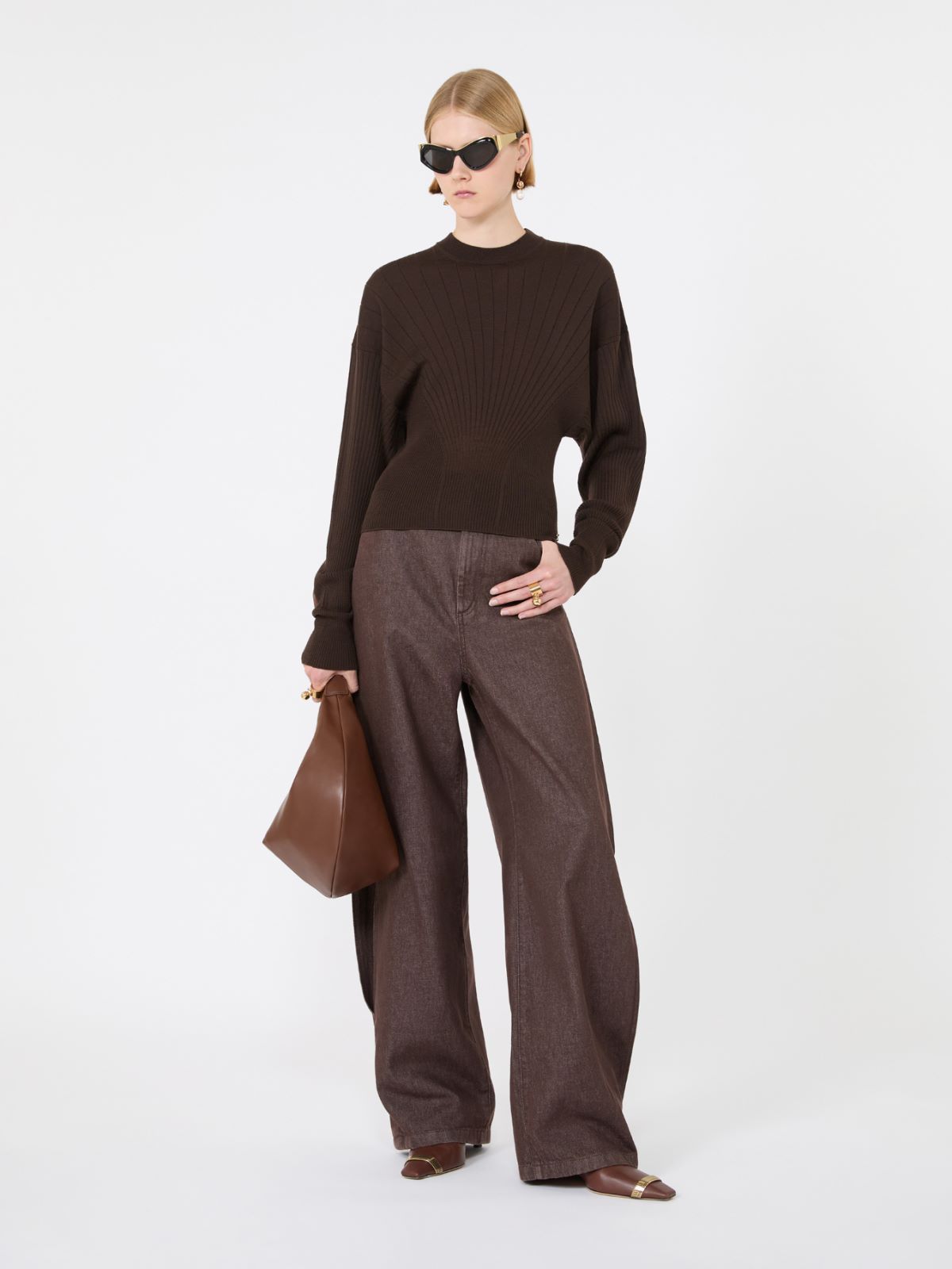 Shaped pure wool sweater - CHOCOLATE