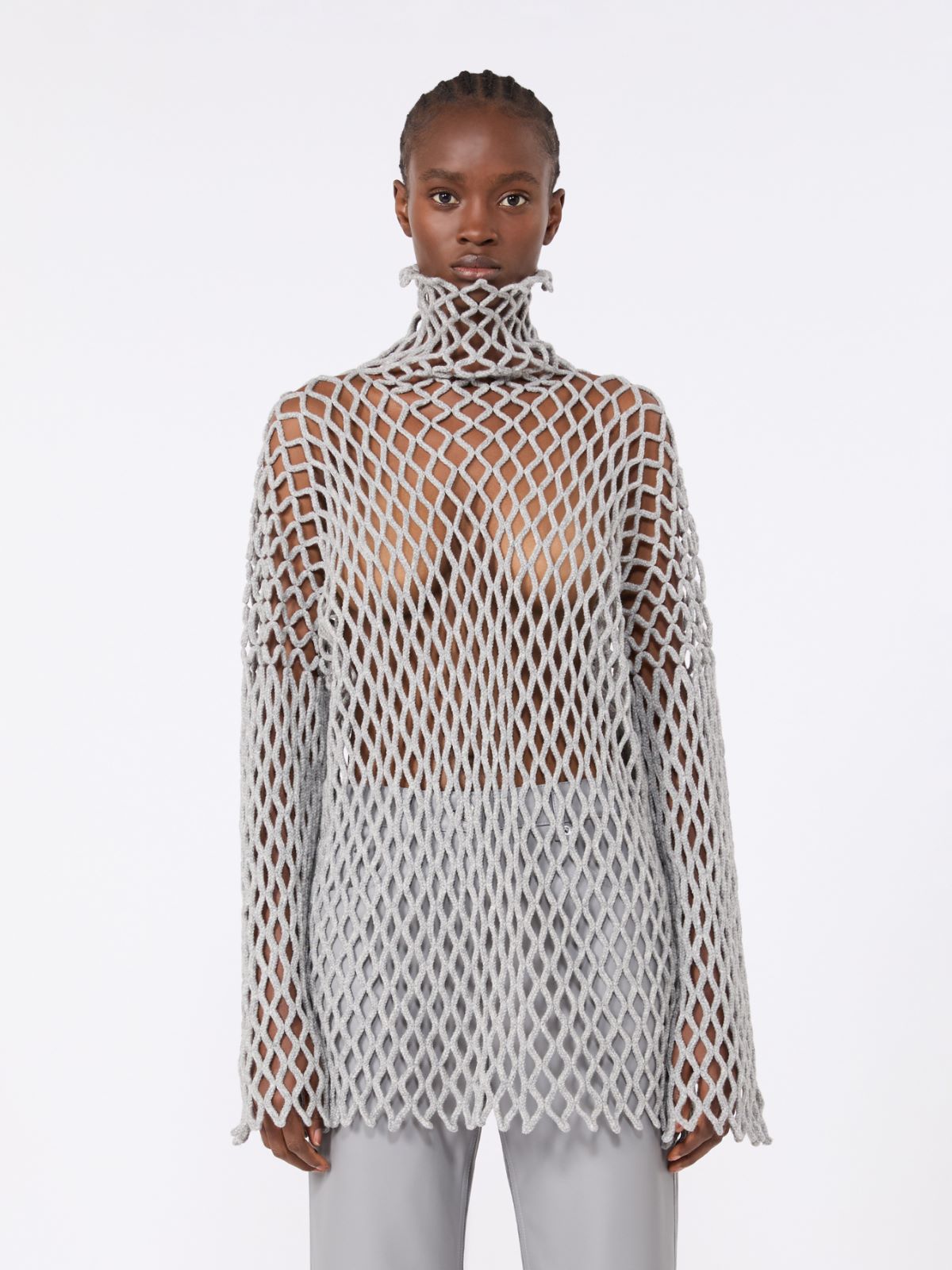 Open mesh-knit wool-blend sweater - LIGHT GREY - Max Mara - 2