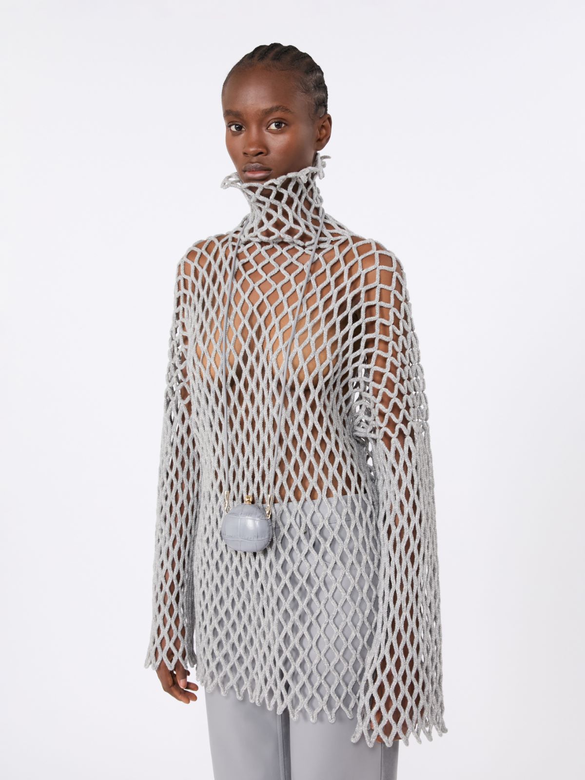 Open mesh-knit wool-blend sweater - LIGHT GREY - Max Mara - 4
