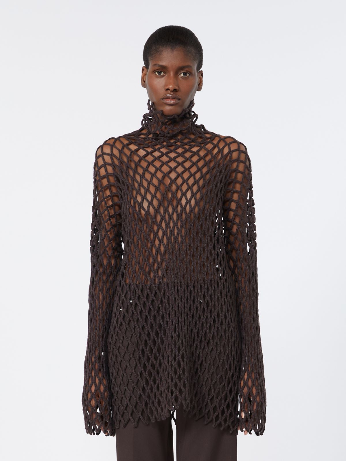 Open mesh-knit wool-blend sweater - DARK BROWN - Max Mara - 2