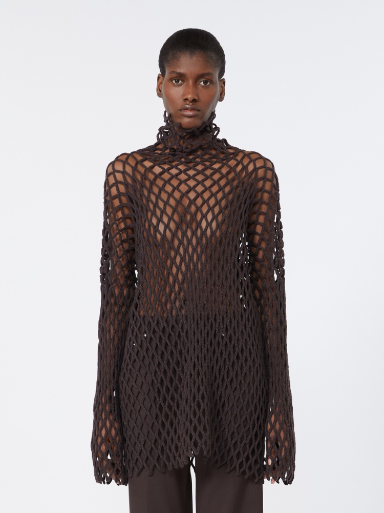 Open mesh-knit wool-blend sweater - DARK BROWN - Max Mara - 2