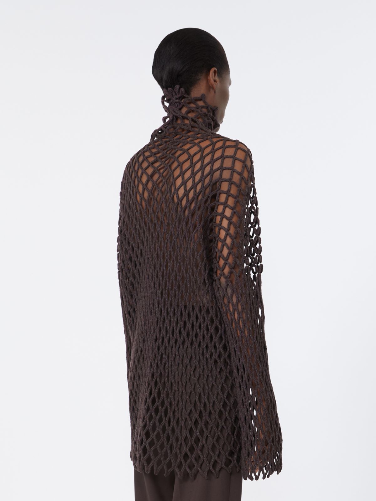 Open mesh-knit wool-blend sweater - DARK BROWN - Max Mara - 3