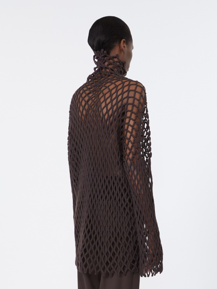 Open mesh-knit wool-blend sweater - DARK BROWN - Max Mara - 3