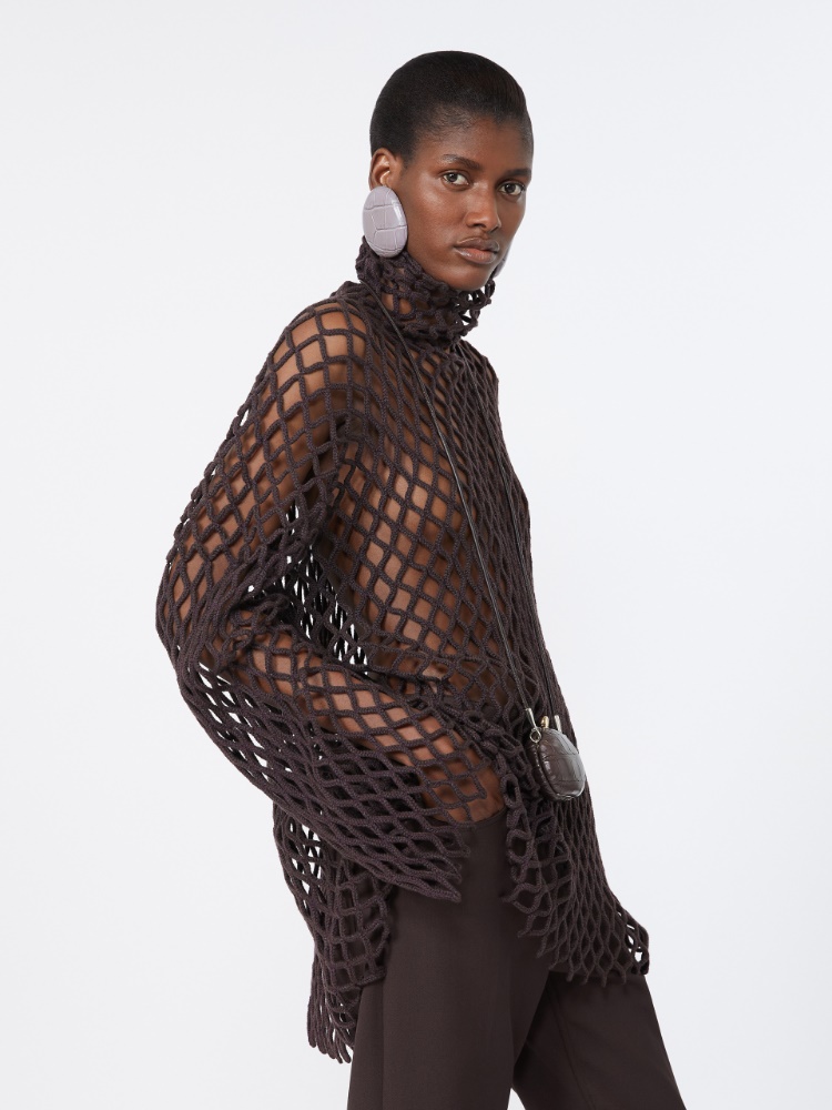 Open mesh-knit wool-blend sweater - DARK BROWN - Max Mara - 4