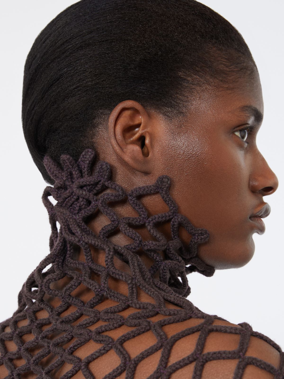 Open mesh-knit wool-blend sweater - DARK BROWN - Max Mara - 5