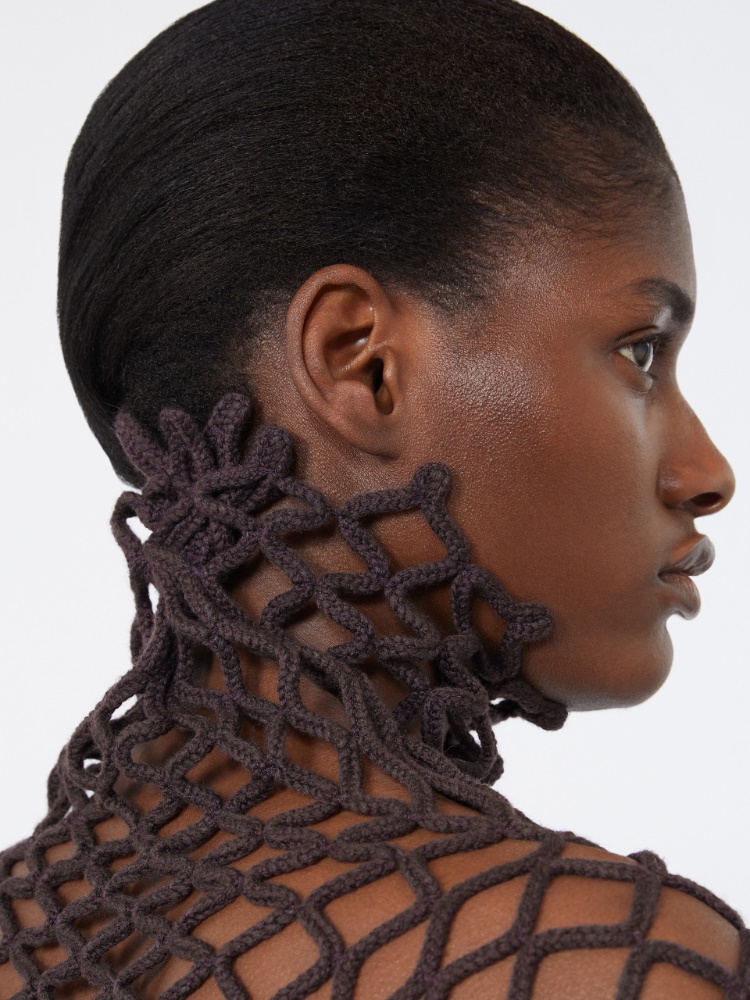 Open mesh-knit wool-blend sweater - DARK BROWN - Max Mara - 5
