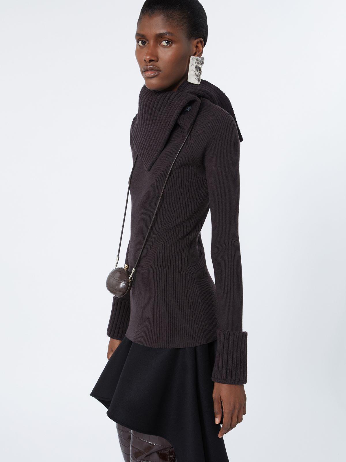 Slim stretch wool sweater - DARK BROWN - Max Mara - 4