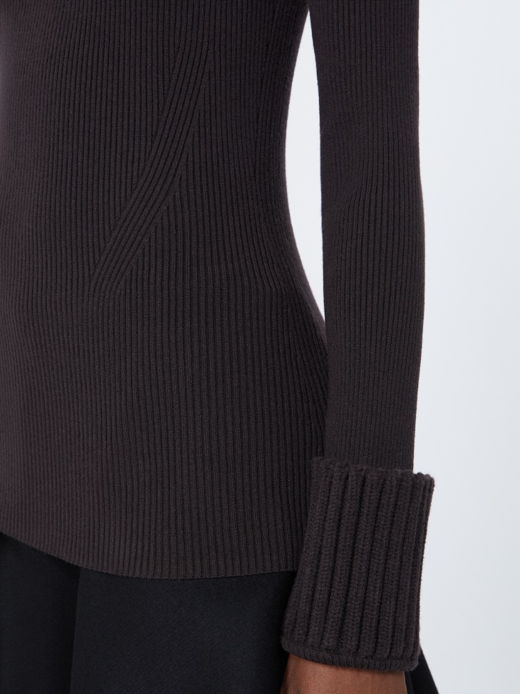 Slim stretch wool sweater - DARK BROWN