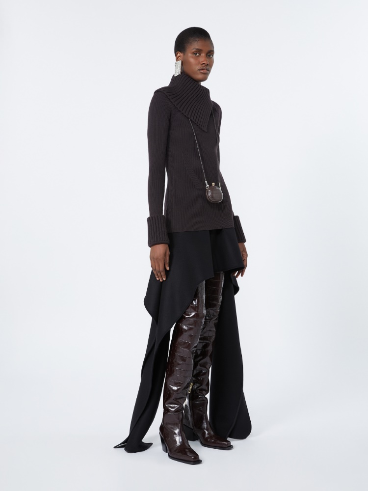 Slim stretch wool sweater - DARK BROWN