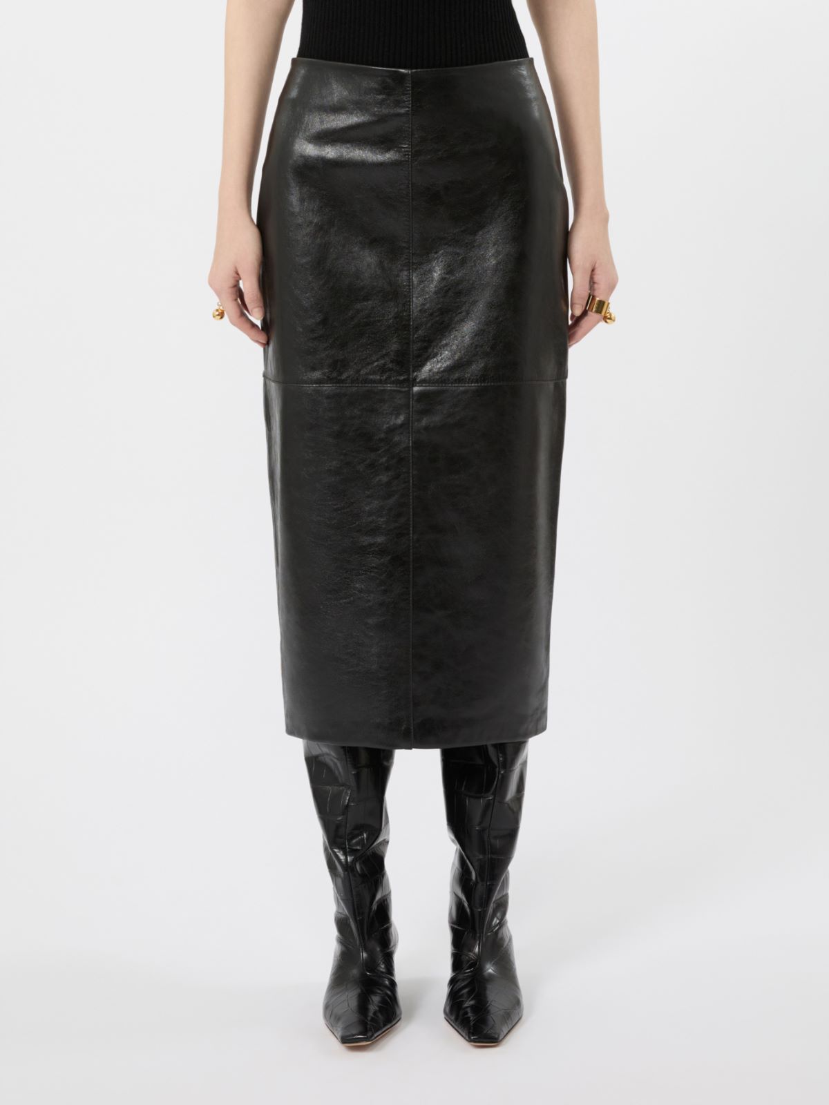 Nappa-leather midi skirt - BLACK - Max Mara - 2