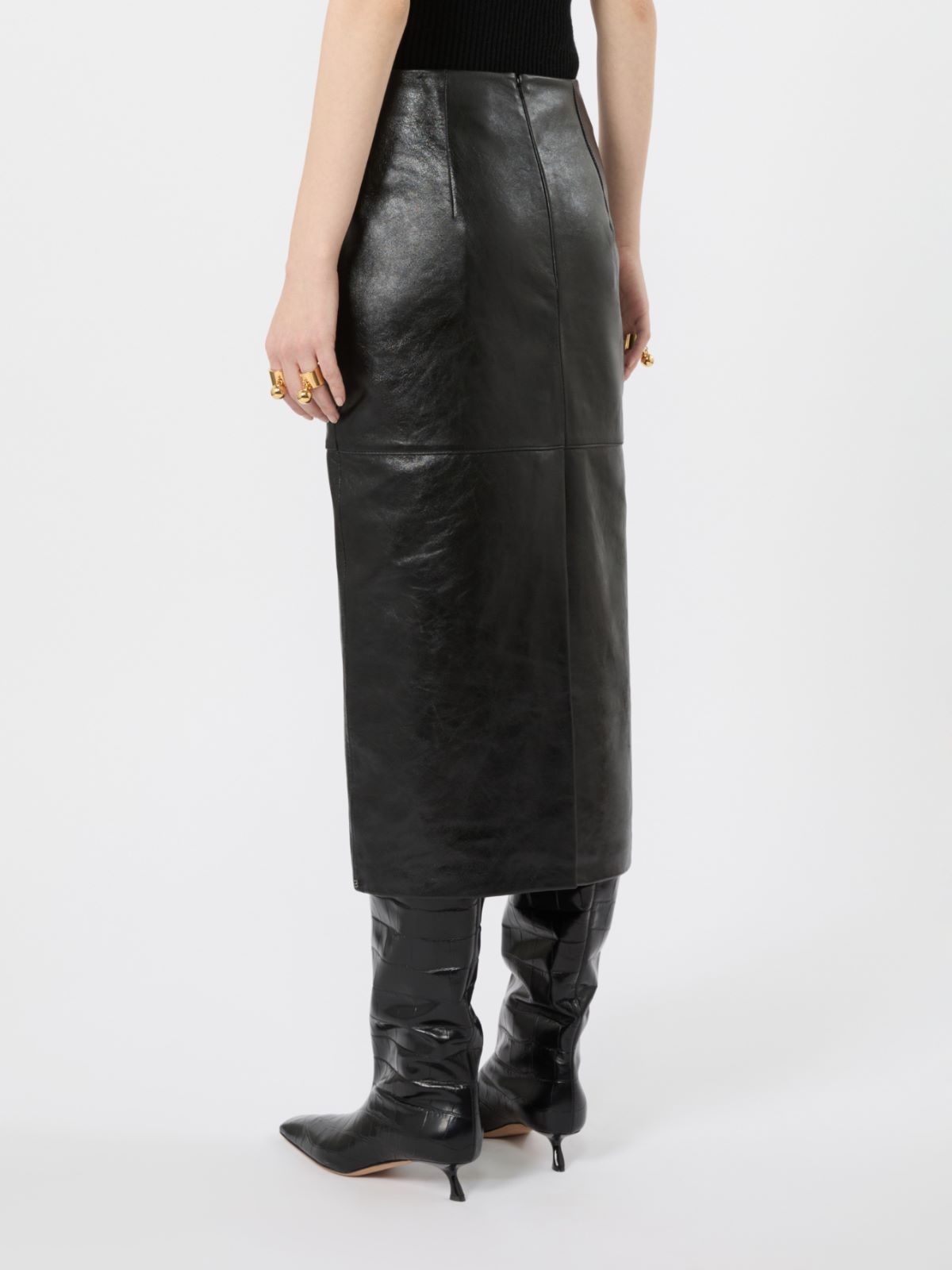 Nappa-leather midi skirt - BLACK - Max Mara - 3