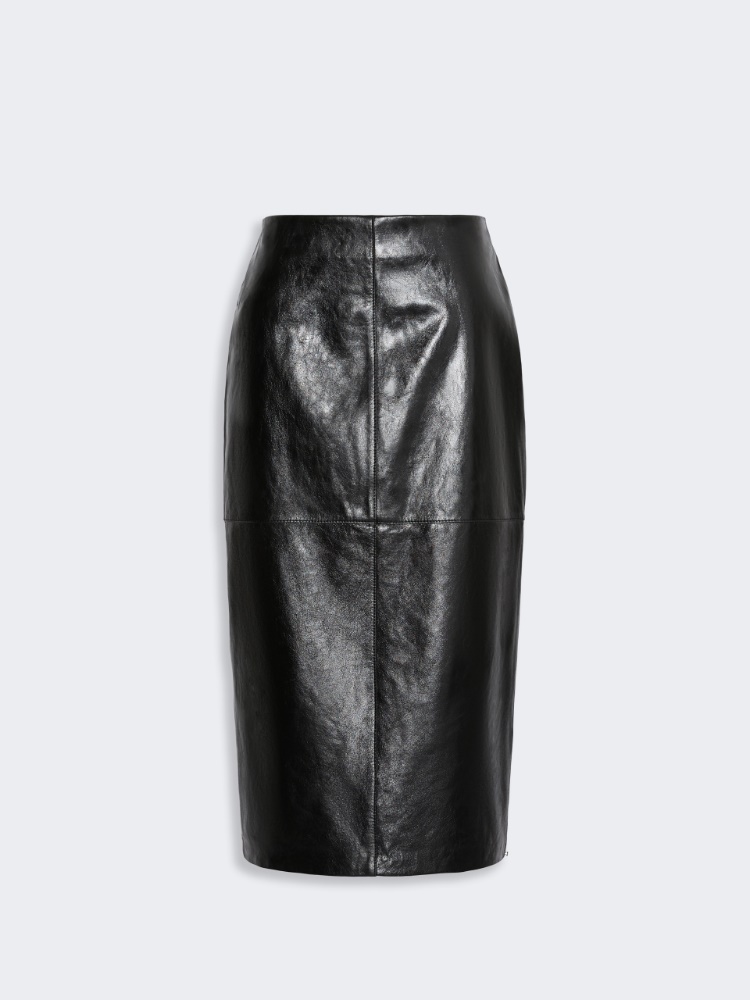 Nappa-leather midi skirt - BLACK