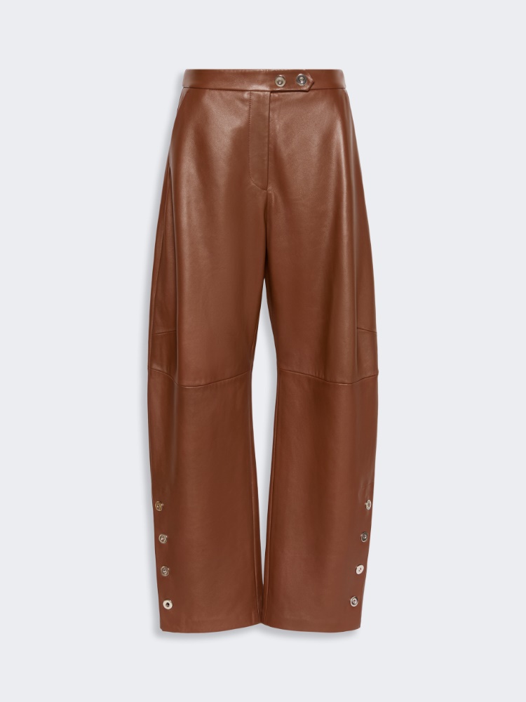 Nappa leather baggy trousers - BROWN