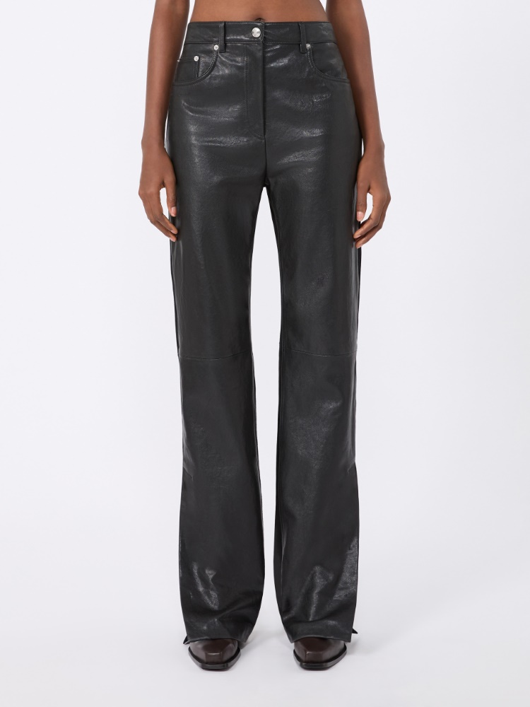 Leather and suede 5-pocket trousers - BLACK - Max Mara - 2