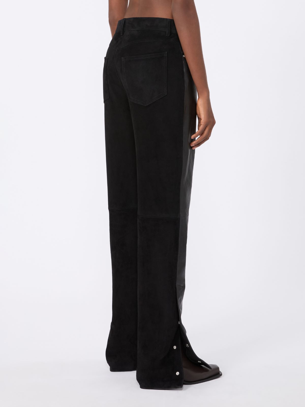 Leather and suede 5-pocket trousers - BLACK - Max Mara - 3