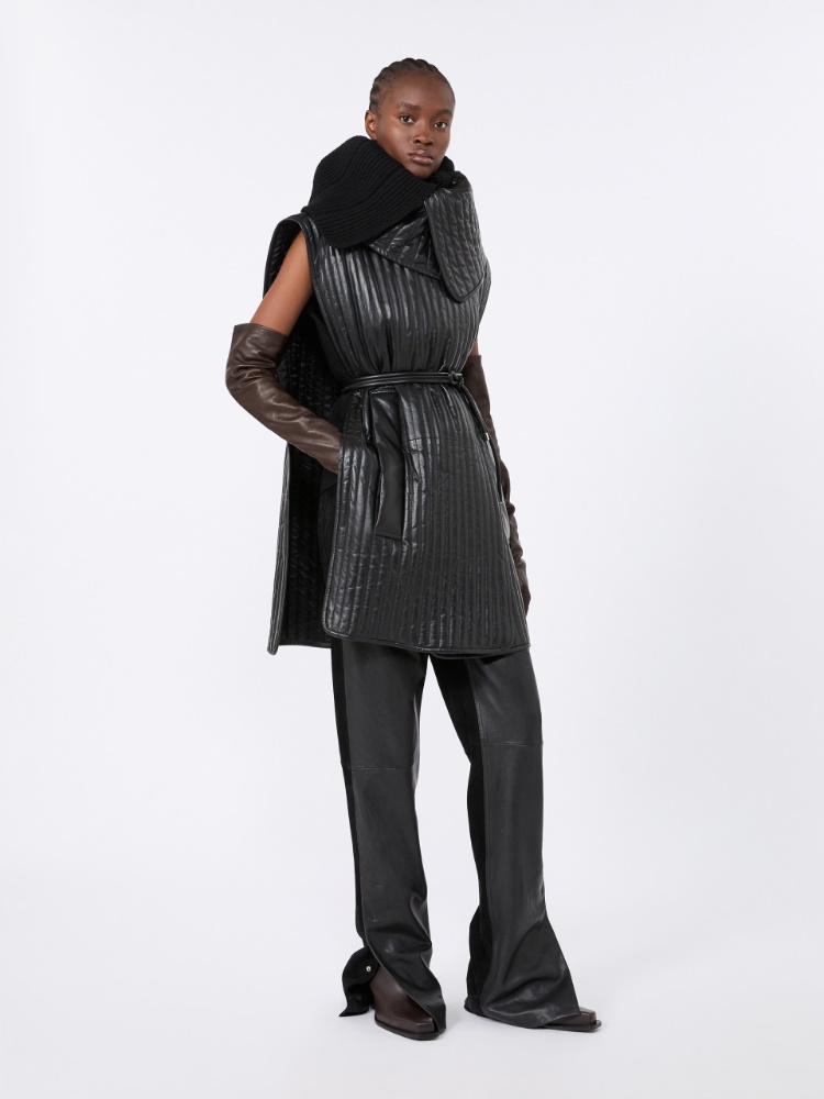 Leather and suede 5-pocket trousers - BLACK