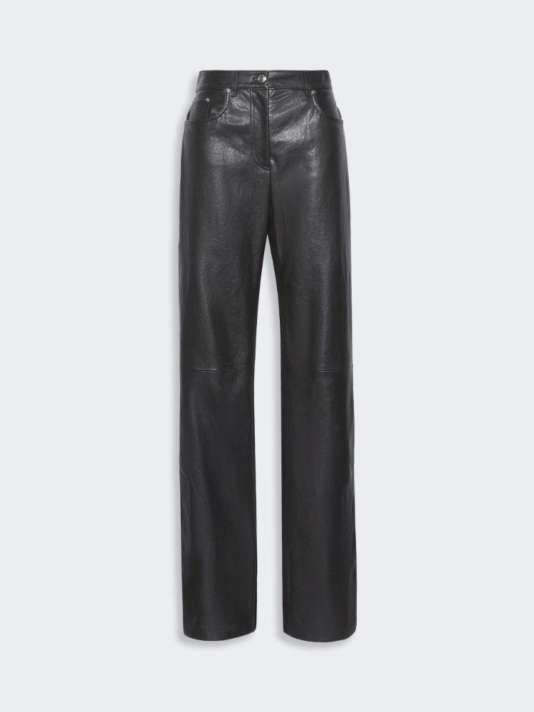 Leather and suede 5-pocket trousers - BLACK