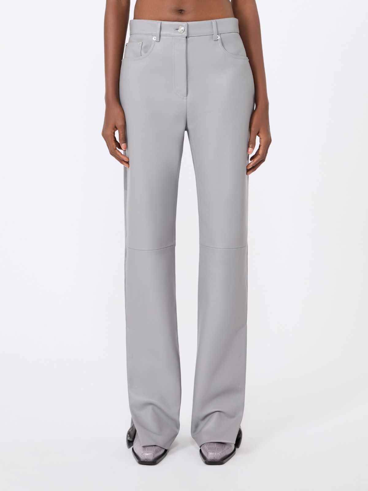 Leather and suede 5-pocket trousers - MEDIUM GREY - Max Mara - 2