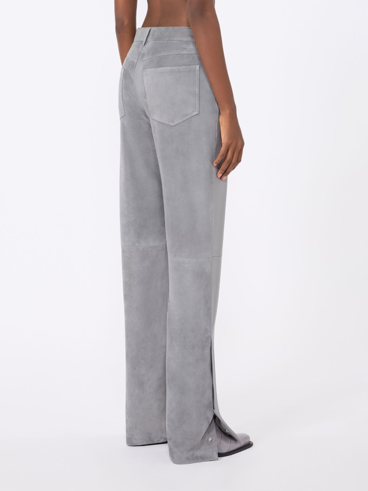 Leather and suede 5-pocket trousers - MEDIUM GREY - Max Mara - 3