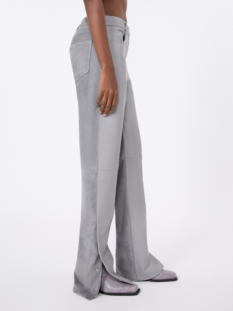 Leather and suede 5-pocket trousers - MEDIUM GREY - Max Mara - 4