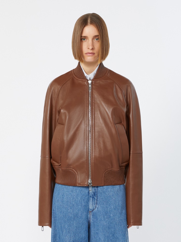 [アムール] ナッパ レザー ボンバー ジャケット - BROWN - 2